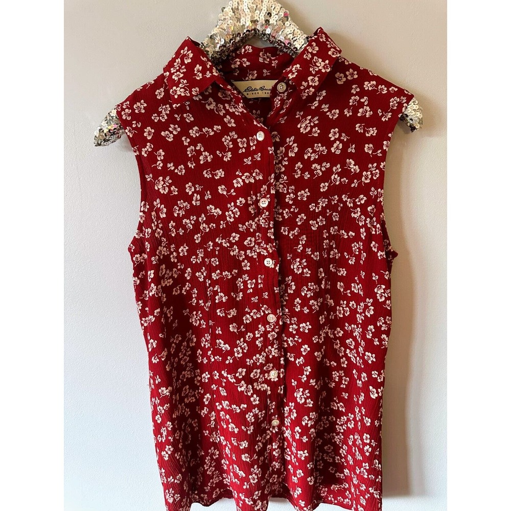 90s Vintage Eddie Bauer Button-up Tank with Flowers Summer Tank